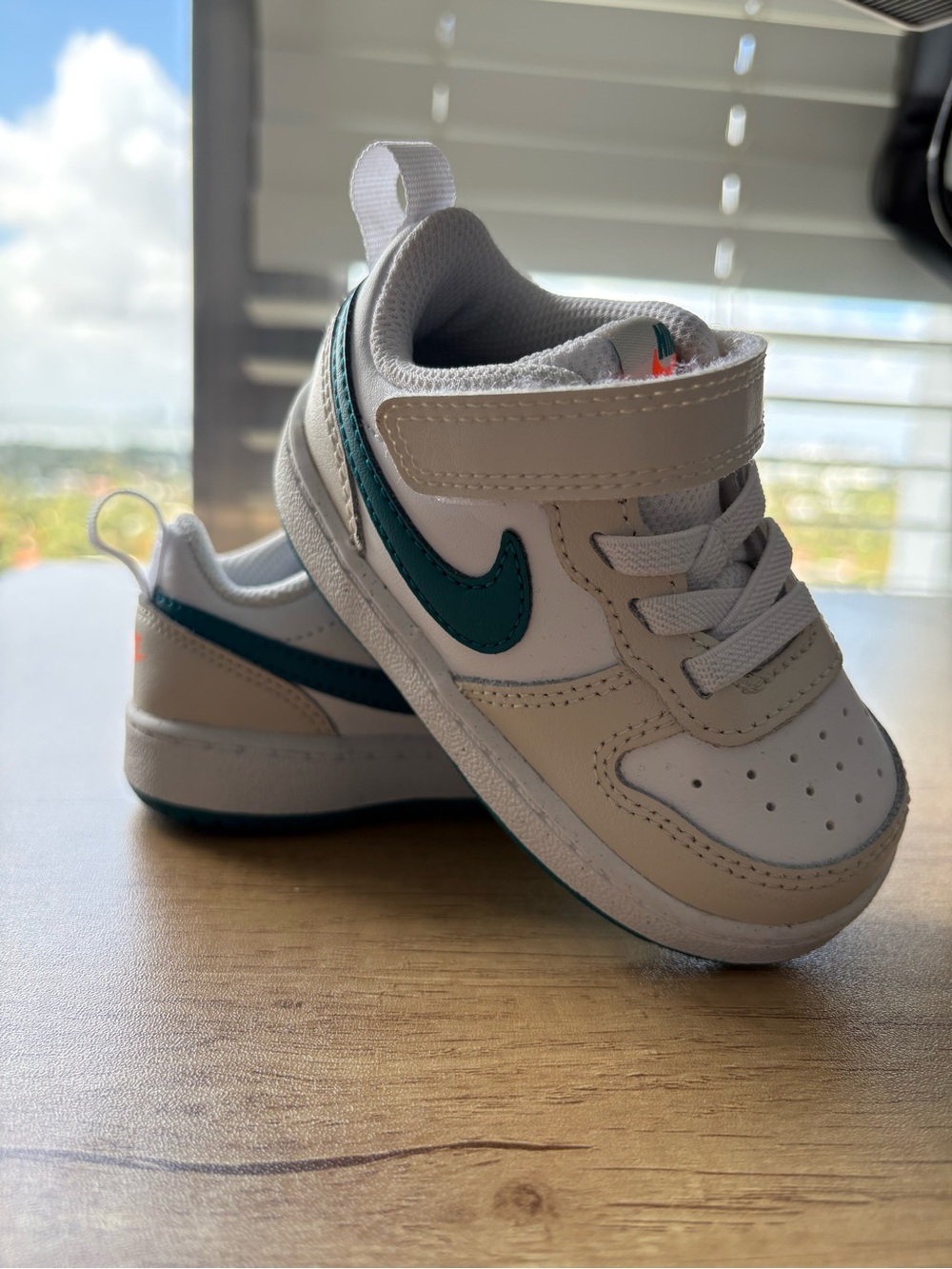 Kids White and Teal Athletic Sneakers - Nike